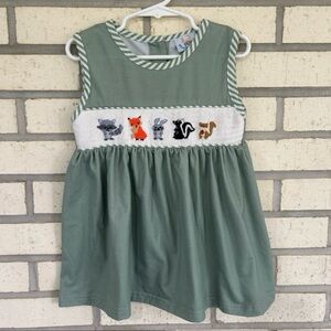 Green Sleeveless Kids Top with Animal Embroidery